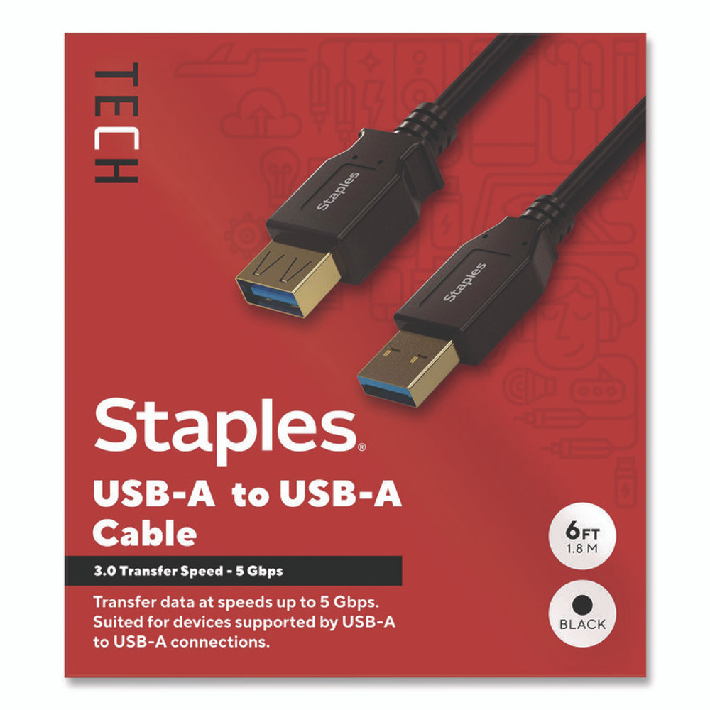 STAPLES BRANDS GROUP TECH ST62442 USB-A to USB-A 3.0 Cable, 6 ft, Black