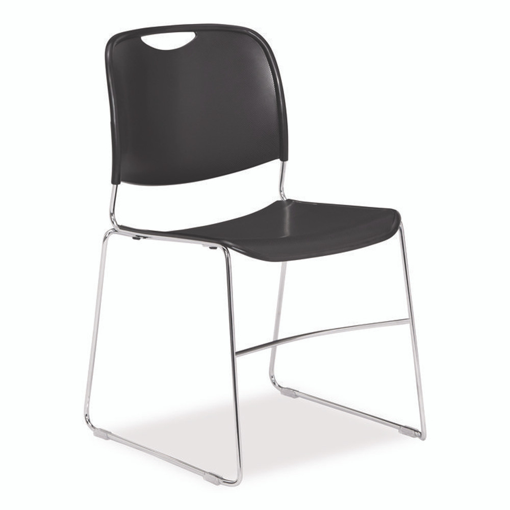 NATIONAL PUBLIC SEATING NPS® 85104 8500 Series Ultra-Compact Plastic Stack Chair, Supports Up to 500 lbs, 17" Seat Height, Black Seat/Back, Chrome Base, 4/Pack