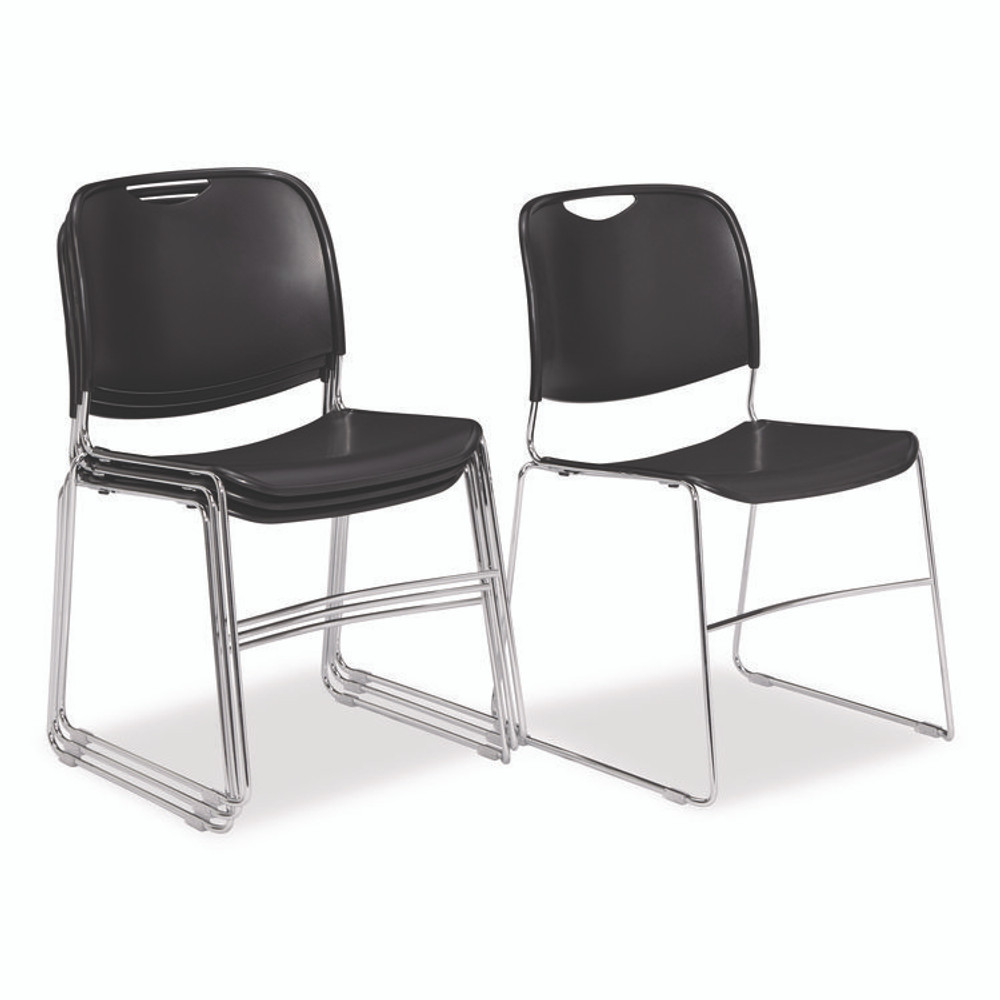 NATIONAL PUBLIC SEATING NPS® 85104 8500 Series Ultra-Compact Plastic Stack Chair, Supports Up to 500 lbs, 17" Seat Height, Black Seat/Back, Chrome Base, 4/Pack
