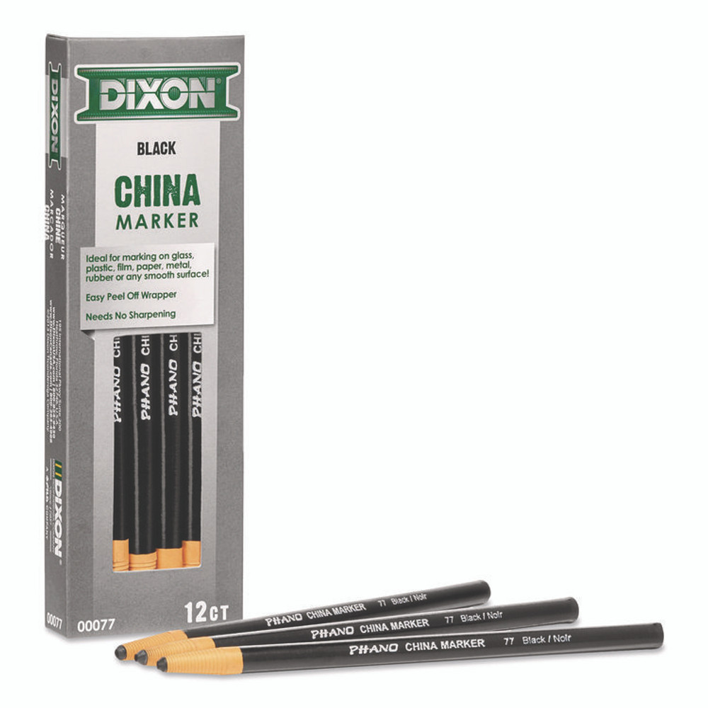 DIXON TICONDEROGA CO. 000770002 China Marker, 0.37" x 7", Black, 12/Pack