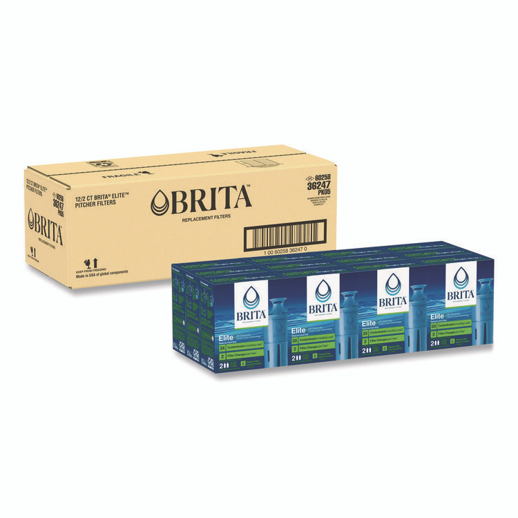 CLOROX SALES CO. Brita® 36247CT Elite Replacement Water Filters for Pitcher and Dispensers, 2 Filters/Box, 12 Boxes/Carton