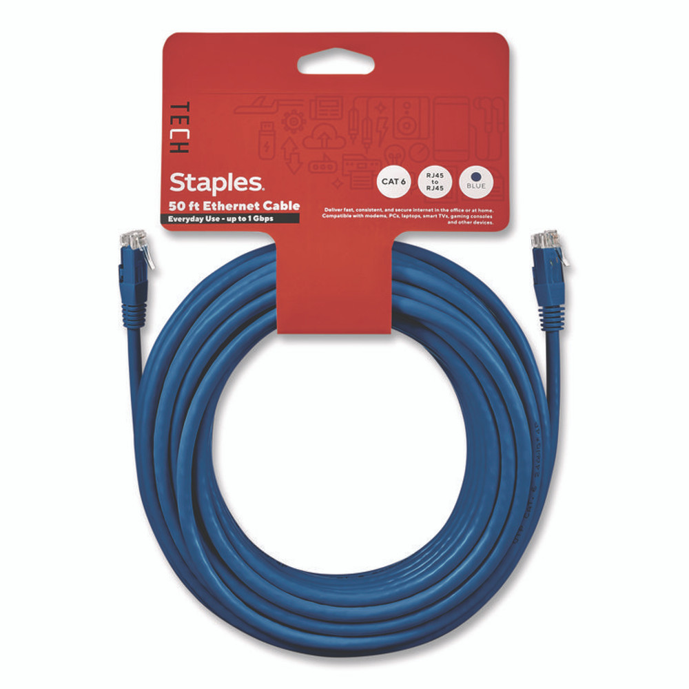 STAPLES BRANDS GROUP TECH ST62450 CAT6 Ethernet Cable, 50 ft, Blue