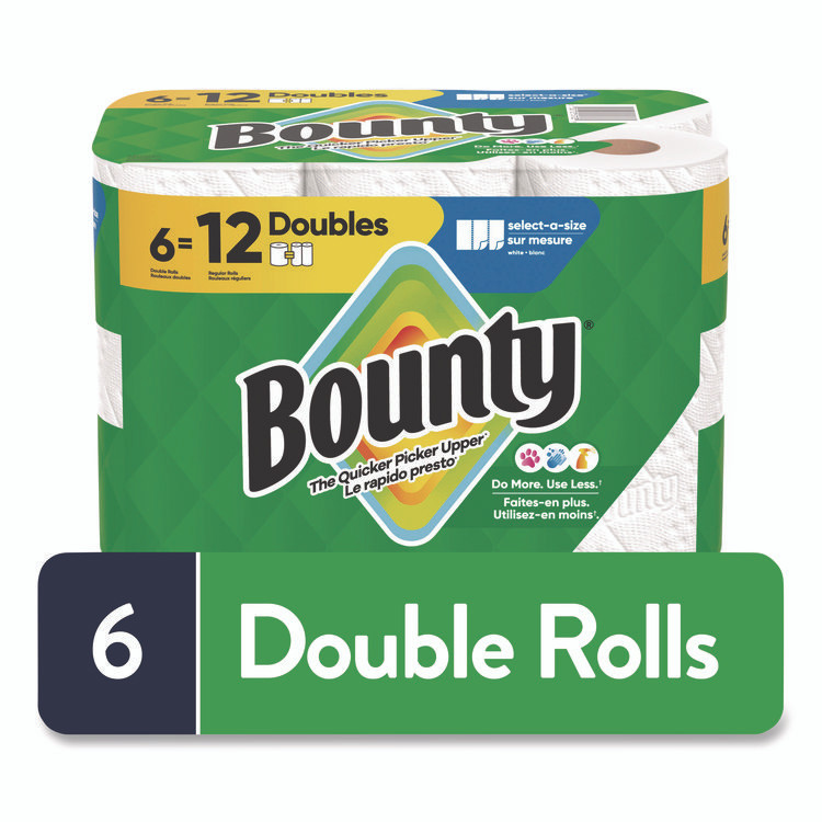PROCTER & GAMBLE Bounty® 15703 Select-a-Size Kitchen Roll Paper Towels, 2-Ply, 6 x 11, White, 82 Sheets/Double Roll, 6 Rolls/Carton