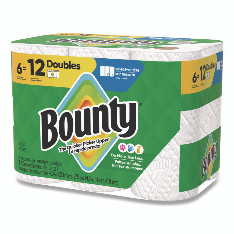 PROCTER & GAMBLE Bounty® 15703 Select-a-Size Kitchen Roll Paper Towels, 2-Ply, 6 x 11, White, 82 Sheets/Double Roll, 6 Rolls/Carton