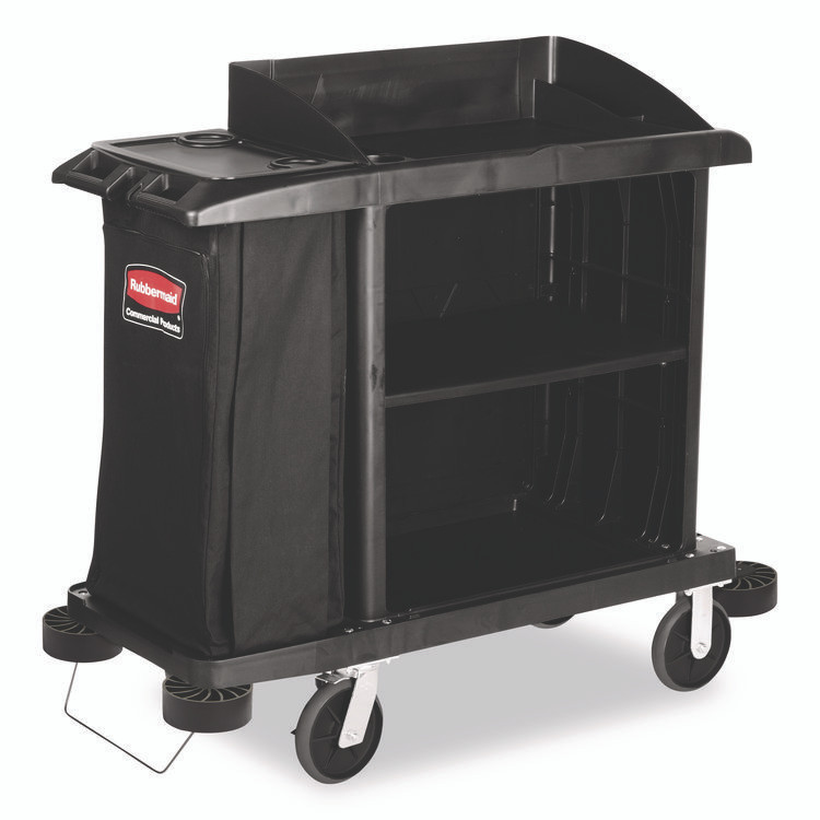 RUBBERMAID COMMERCIAL PROD. 6190 BLA Multi-Shelf Cleaning Cart, Plastic, 4 Shelves, 1 Bin, 22" x 49" x 50", Black