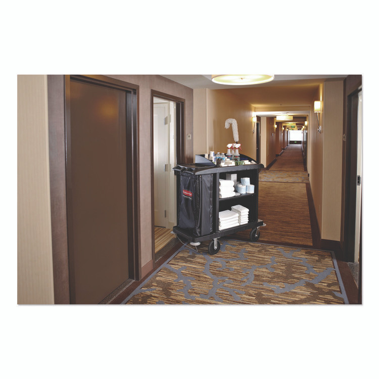 RUBBERMAID COMMERCIAL PROD. 6190 BLA Multi-Shelf Cleaning Cart, Plastic, 4 Shelves, 1 Bin, 22" x 49" x 50", Black
