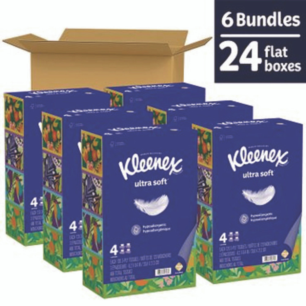 KIMBERLY-CLARK PROFESSIONAL Kleenex® 54315 Ultra Soft Facial Tissue, 3-Ply, White, 120 Sheets/Box, 4 Boxes/Pack, 6 Packs/Carton