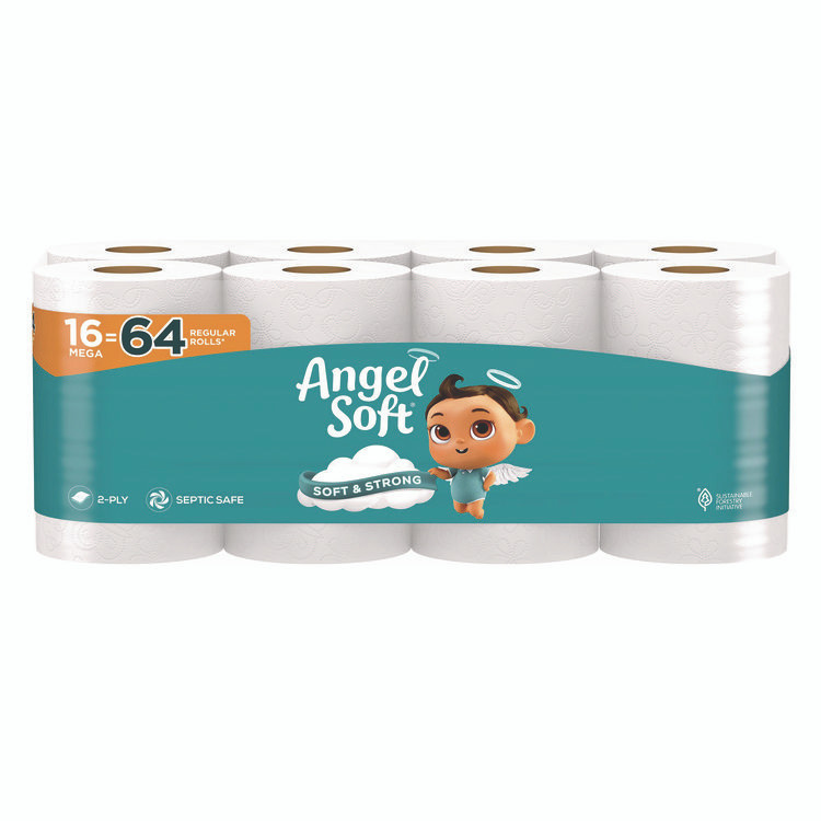 GEORGIA PACIFIC Angel Soft® 7942301 Mega Toilet Paper, Septic Safe, 2-Ply, White, 320 Sheets/Roll, 16 Rolls/Pack