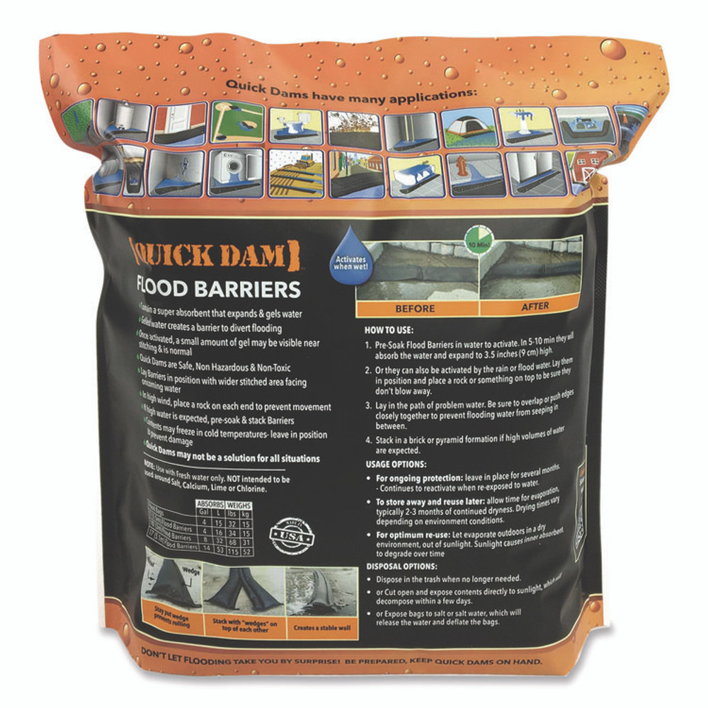 ABSORBENT SPECIALTY PRODUCTS Quick Dam™ QD6101 Flood Barriers, 6" x 10 ft x 3.5"