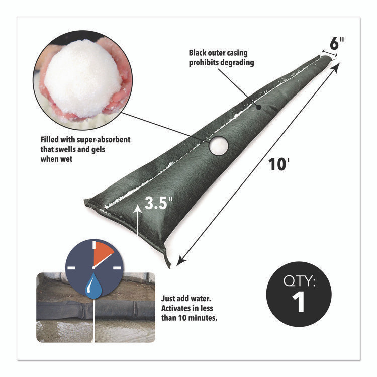 ABSORBENT SPECIALTY PRODUCTS Quick Dam™ QD6101 Flood Barriers, 6" x 10 ft x 3.5"