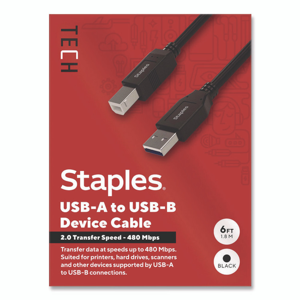 STAPLES BRANDS GROUP TECH ST62438 USB-A to USB-B 2.0 Cable, 6 ft, Black