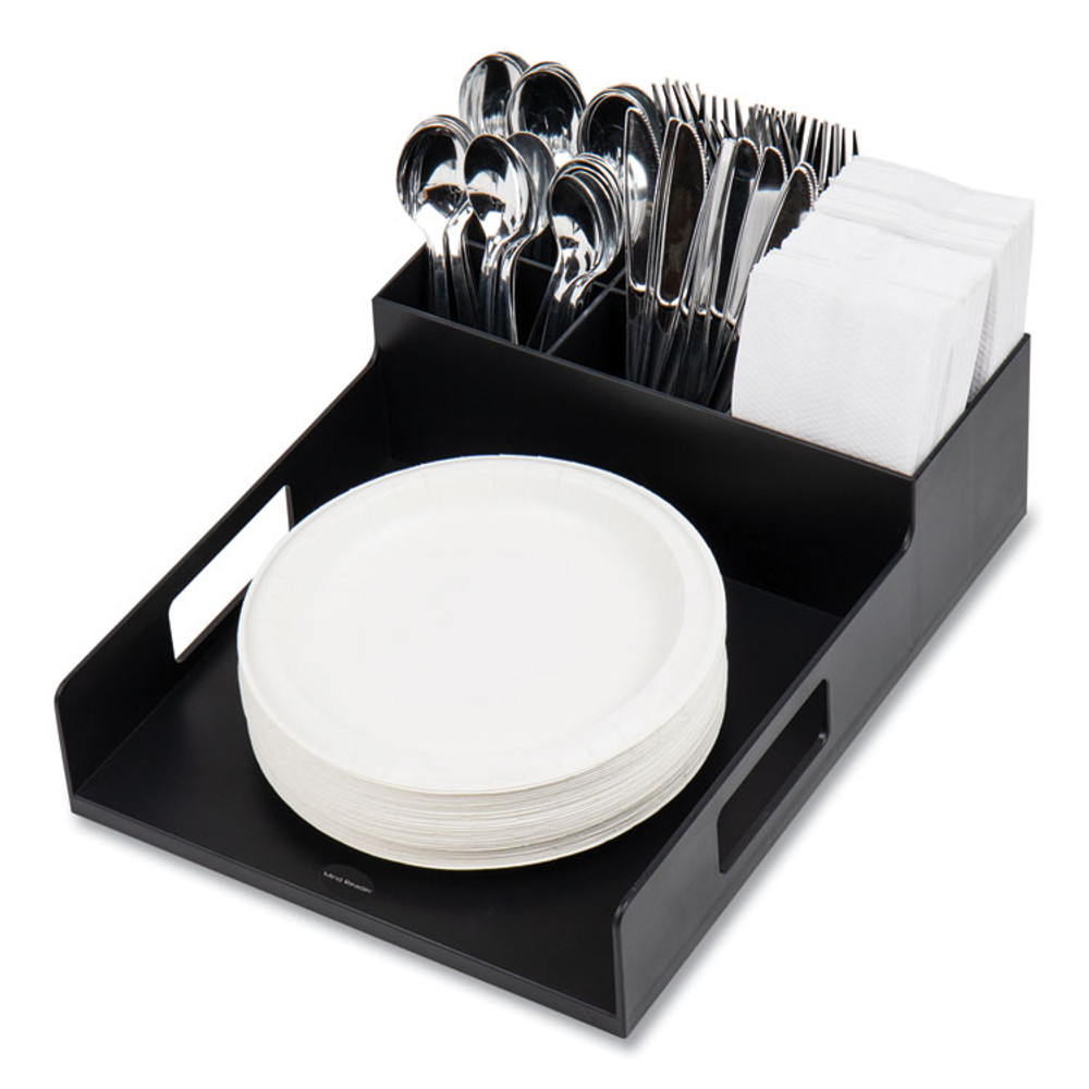 EMS MIND READER LLC PSNAPUTBLK Network Collection Utensil, Napkin and Plate Countertop Organizer, 15.2 x 11.5 x 4.45, Plastic, Black