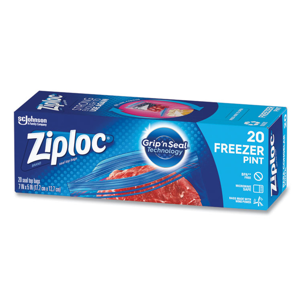 SC JOHNSON Ziploc® 314443 Zipper Freezer Bags, 16 oz, 7" x 5", Clear, 240/Carton