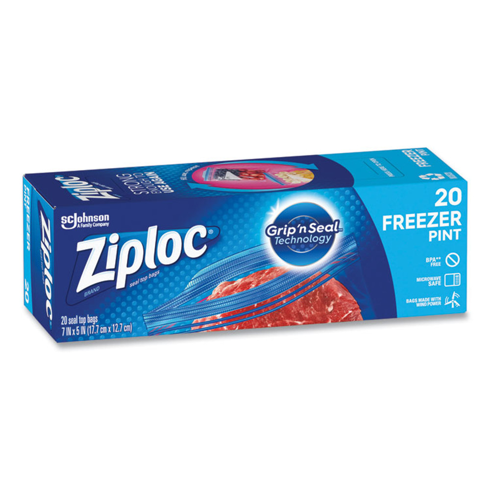 SC JOHNSON Ziploc® 314443 Zipper Freezer Bags, 16 oz, 7" x 5", Clear, 240/Carton