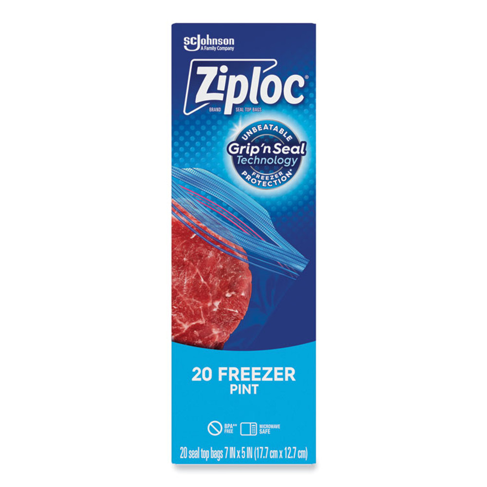 SC JOHNSON Ziploc® 314443 Zipper Freezer Bags, 16 oz, 7" x 5", Clear, 240/Carton