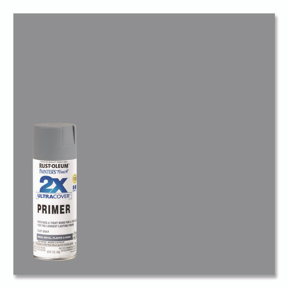 RUST-OLEUM CORPORATION 334017EA Painter's Touch 2X Ultra Cover Spray Paint, Flat Gray, 12 oz Aerosol Can