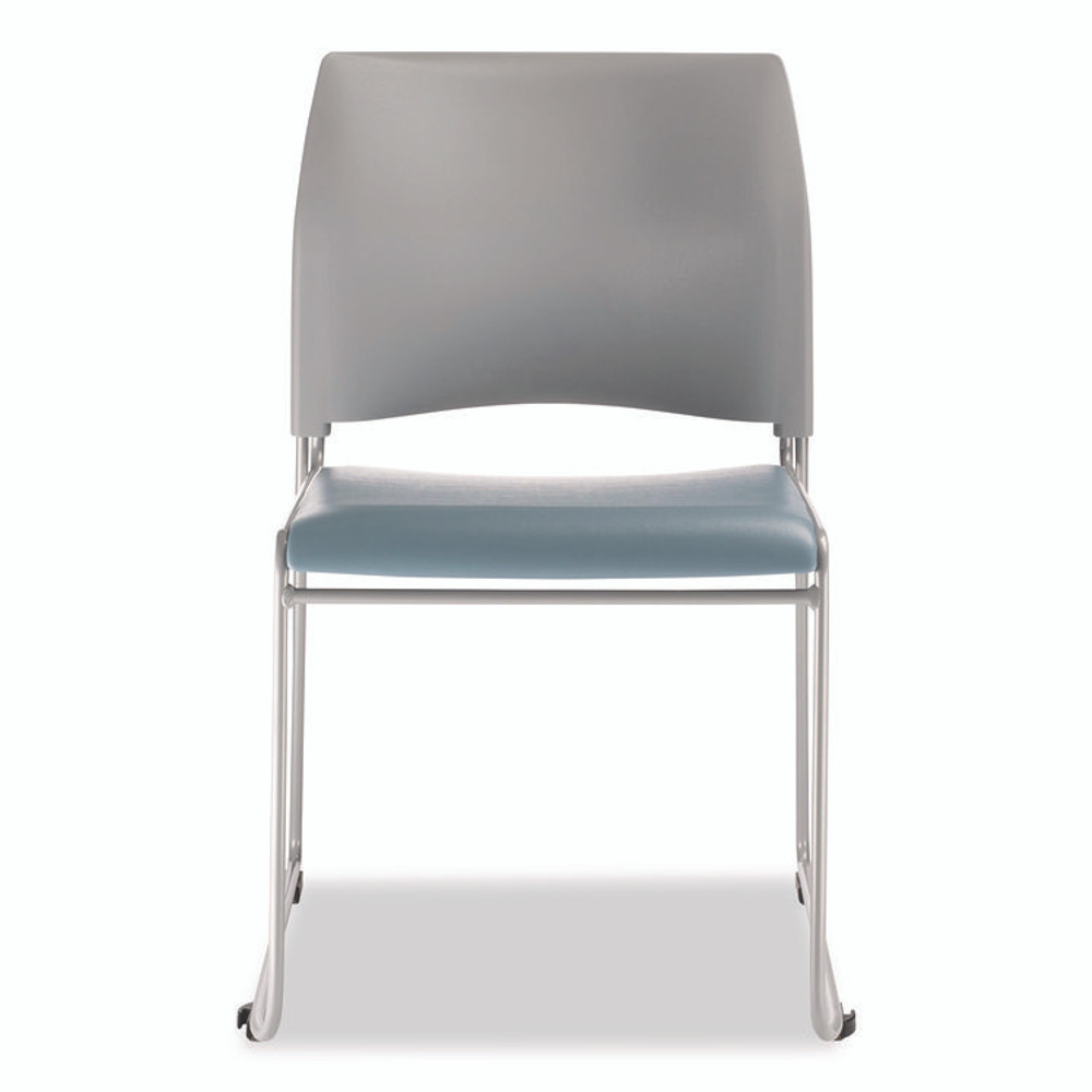 NATIONAL PUBLIC SEATING NPS® 874212024 8700 Series Cafetorium Plush Vinyl Stack Chair, Supports Up to 500 lb, 18" Seat Ht, Blue Seat, Gray Back, Silver Base, 4/PK