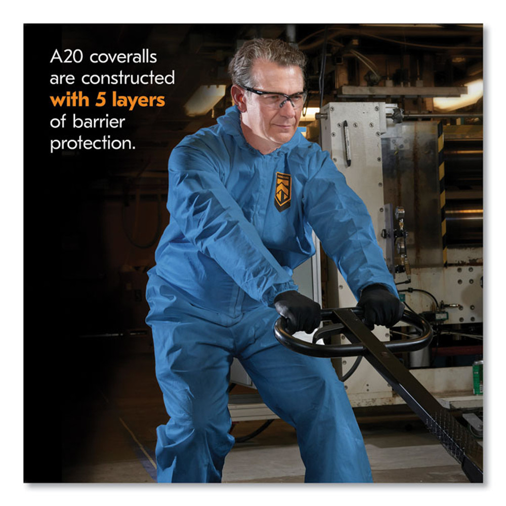 SMITH AND WESSON KleenGuard™ 58517 A20 Breathable Particle Protection Coveralls, Zip Front, Hood, Elastic Back, Wrists, Ankles, 4X-Large, Blue, 20/Carton