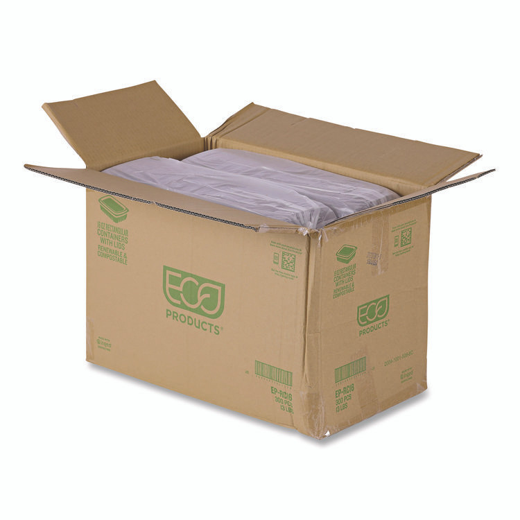 ECO-PRODUCTS,INC. EP-RC16 Renewable and Compostable Rectangular Deli Containers with Lid, 16 oz, 3 x 4 x 3, Clear, Plastic, 100/Pack, 3 Packs/Carton