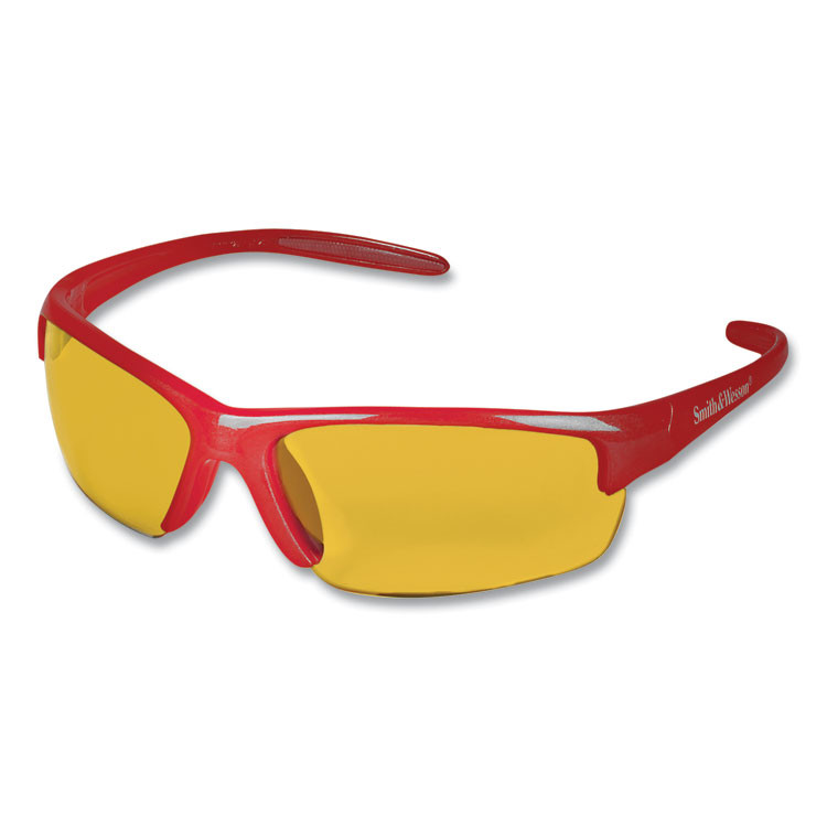 SMITH AND WESSON KleenGuard™ 21299 Equalizer Safety Glasses, Red Frames, Amber/Yellow Lens, 12/Box