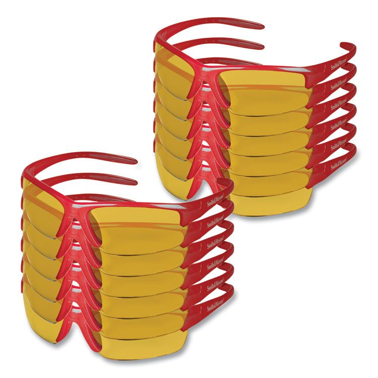 SMITH AND WESSON KleenGuard™ 21299 Equalizer Safety Glasses, Red Frames, Amber/Yellow Lens, 12/Box