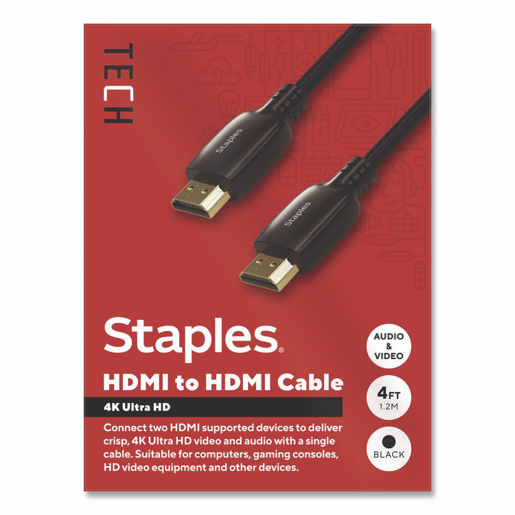 STAPLES BRANDS GROUP TECH ST62468 HDMI to HDMI Audio/Video Cable, 4 ft, Black