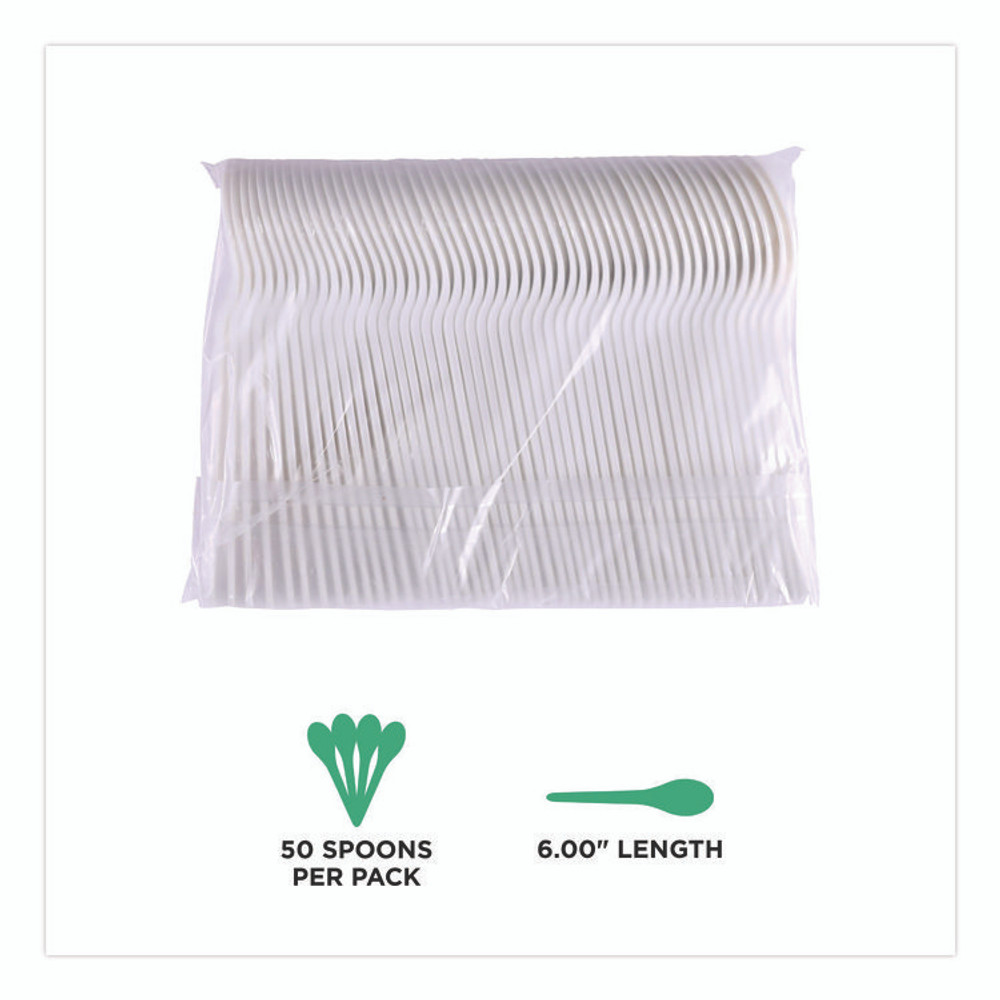 ECO-PRODUCTS,INC. EP-S014 Plantware Compostable Soup Spoon, Heavyweight, Plastic, White, 50/Pack, 20 Packs/Carton