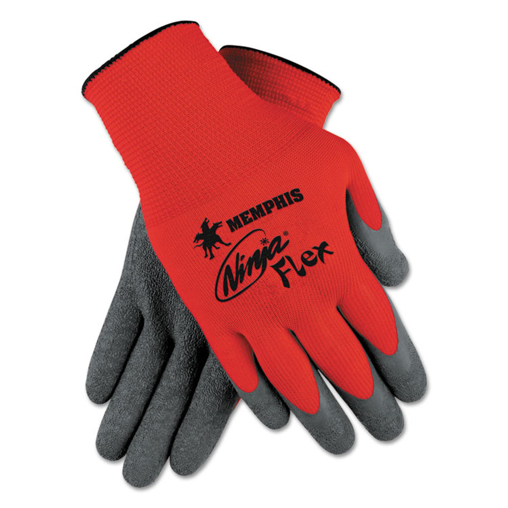 MCR SAFETY N9680M Ninja Flex Latex Coated Palm Gloves, EN388: 3131, 10" Long, Medium, Red/Gray, 12 Pairs