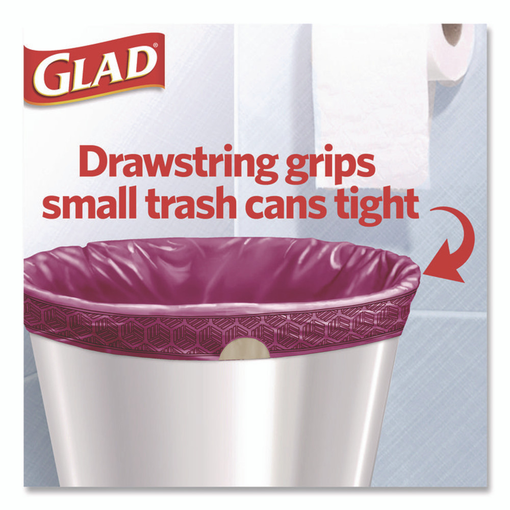 CLOROX SALES CO. Glad® 79274 OdorShield Small Drawstring Trash Bags, 4 gal, Cherry Blossom Scent, 0.5 mil, 18" x 17", Pink, 34/Box