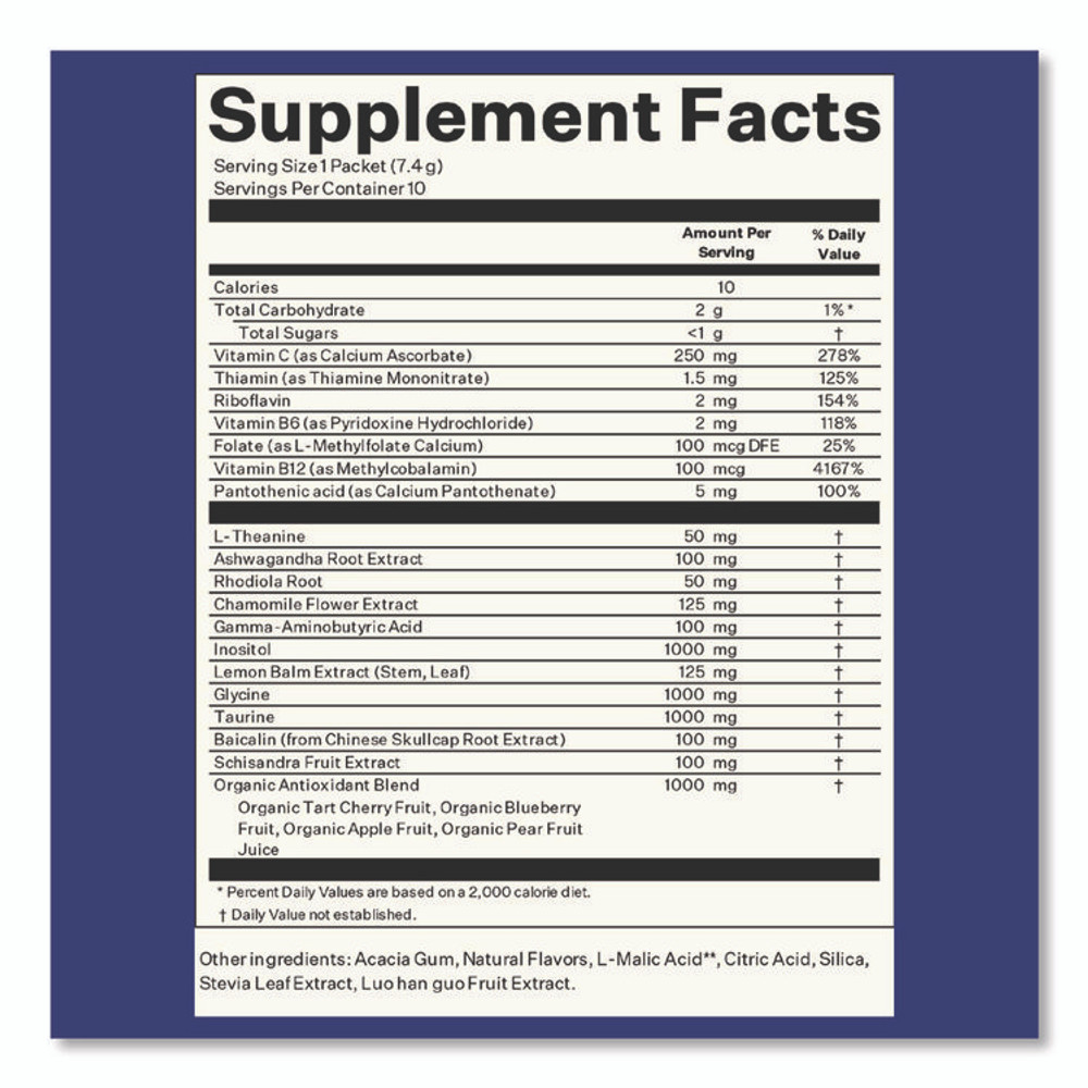 BLUESHIFT NUTRITION 60004168 Calm Blackberry Sage Drink Mix, 0.23 oz Packets, 10/Pack, 2 Packs/Carton