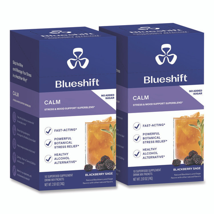 BLUESHIFT NUTRITION 60004168 Calm Blackberry Sage Drink Mix, 0.23 oz Packets, 10/Pack, 2 Packs/Carton