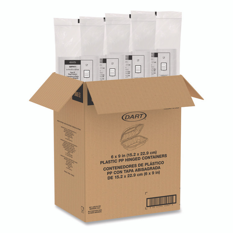 DART 69PPHT1 Microwaveable Hinged Containers, ProPlanet, 6.5 x 9 x 3, Clear, Plastic, 300/Carton