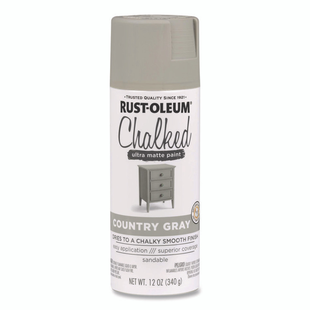 RUST-OLEUM CORPORATION 302593 Ultra Matte Chalked Paint, Matte Country Gray, 12 oz Aerosol Can, 6/Carton