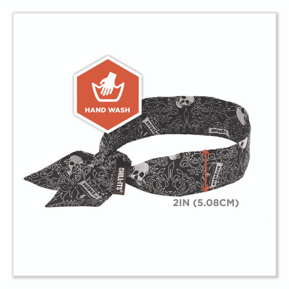 TENACIOUS HOLDINGS, INC. ergodyne® 12329 Chill-Its 6700 Cooling Bandana Polymer Tie Headband, One Size Fits Most, Skulls