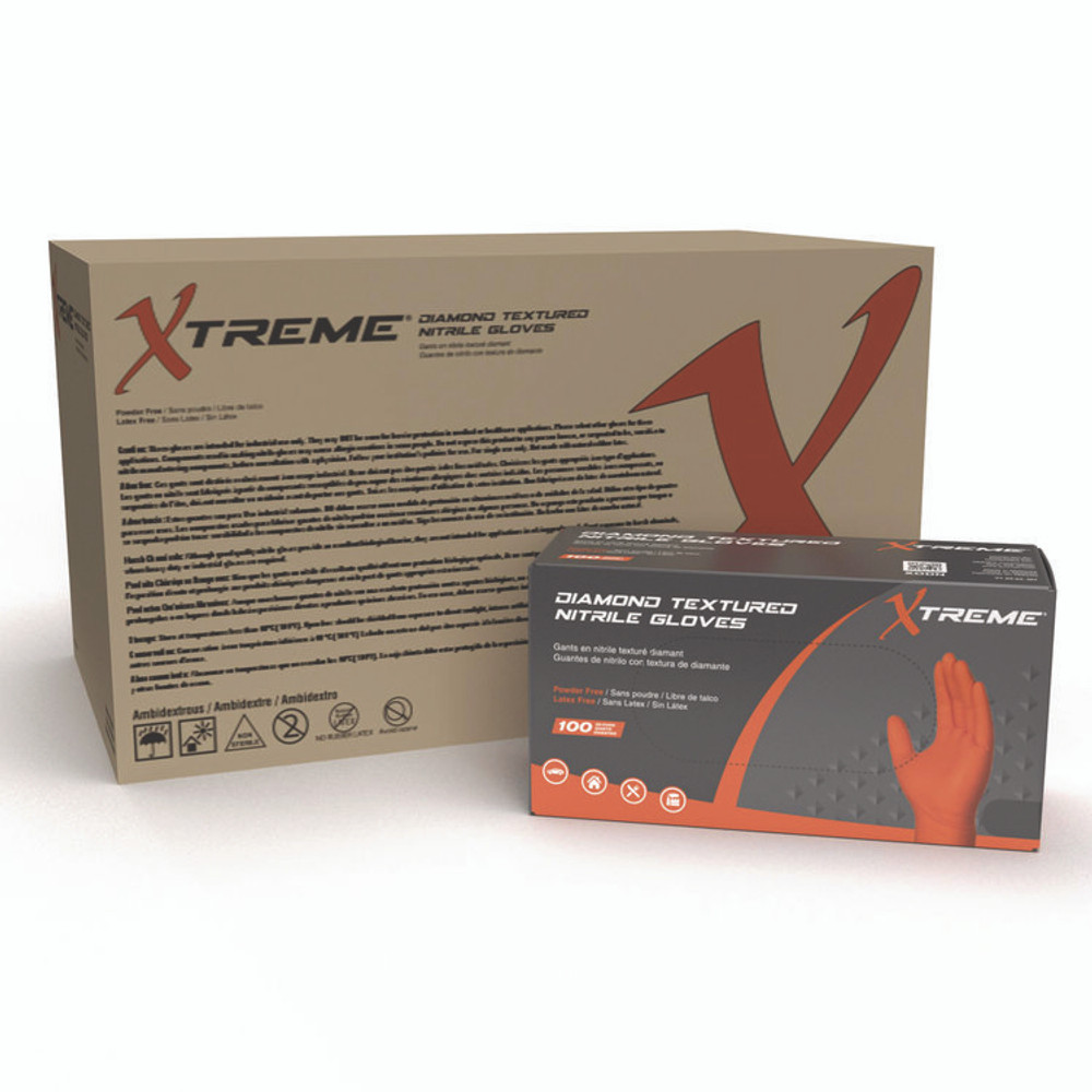 AMMEX CORPORATION Xtreme by XODN46100 DT Nitrile Disposable Gloves, Powder-Free, Large, 6 mil Thick, 9.5" Long, Orange, 100/Box, 10 Boxes/Carton