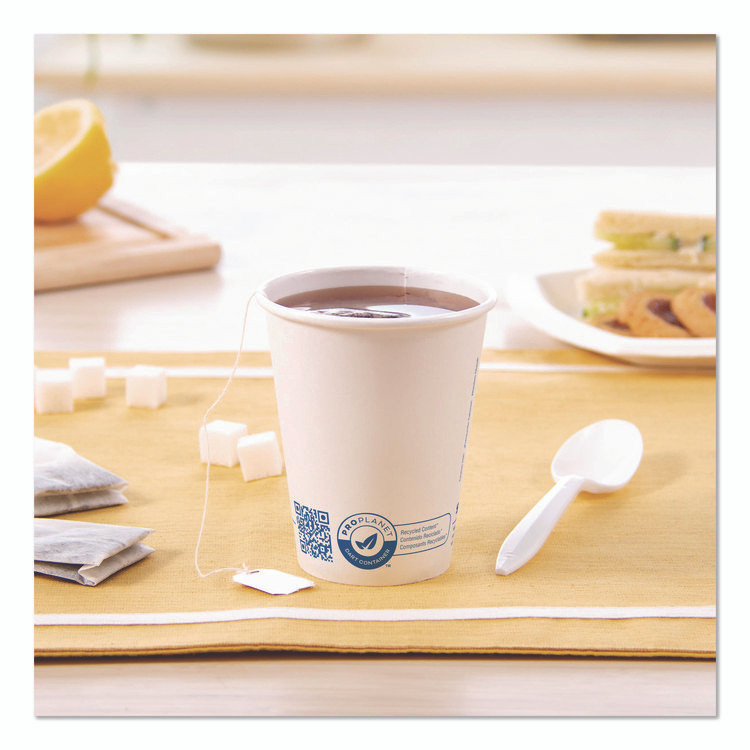 DART SOLO® 378RCPLANET Recycled Content PCF Paper Hot Cups, ProPlanet Seal, 8 oz, White/Blue, 1,000/Carton