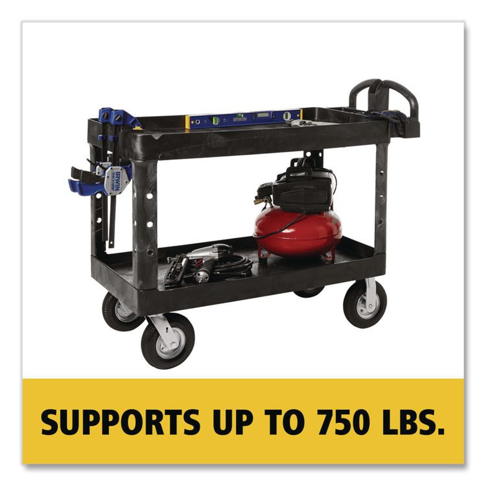 RUBBERMAID COMMERCIAL PROD. 4546-10 BLA BRUTE Heavy-Duty Utility Cart with Lipped Shelves, Plastic, 2 Shelves, 750 lb Capacity, 25.25" x 54" x 39.25", Black