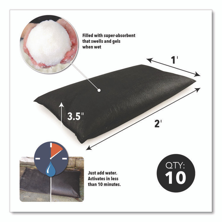 ABSORBENT SPECIALTY PRODUCTS Quick Dam™ QD122410 Flood Bags, 12" x 24" x 3.5", 10/Pack