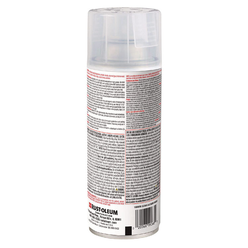 RUST-OLEUM CORPORATION 1906830 Specialty Lacquer Spray Paint, Gloss Clear, 12 oz Aerosol Can, 6/Carton