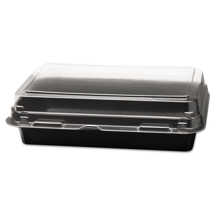DART SOLO® 846612PS94 Creative Carryouts Hinged Plastic Hot Deli Boxes, 24 oz, 7.87 x 5.4 x 2.1, Black/Clear, 200/Carton