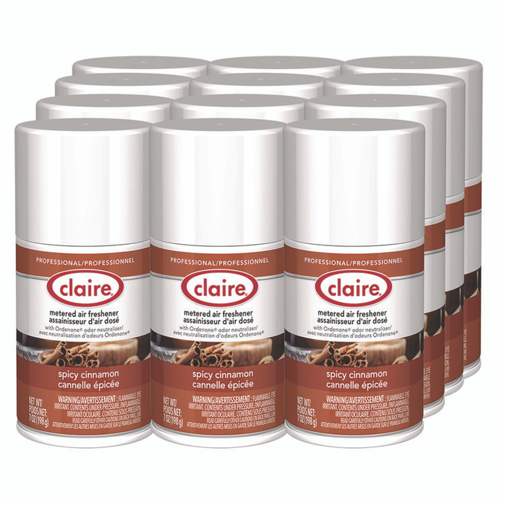 PLZ CORP Claire® 122 Metered Air Freshener, Cinnamon, 11 oz Aerosol Spray, 12/Carton
