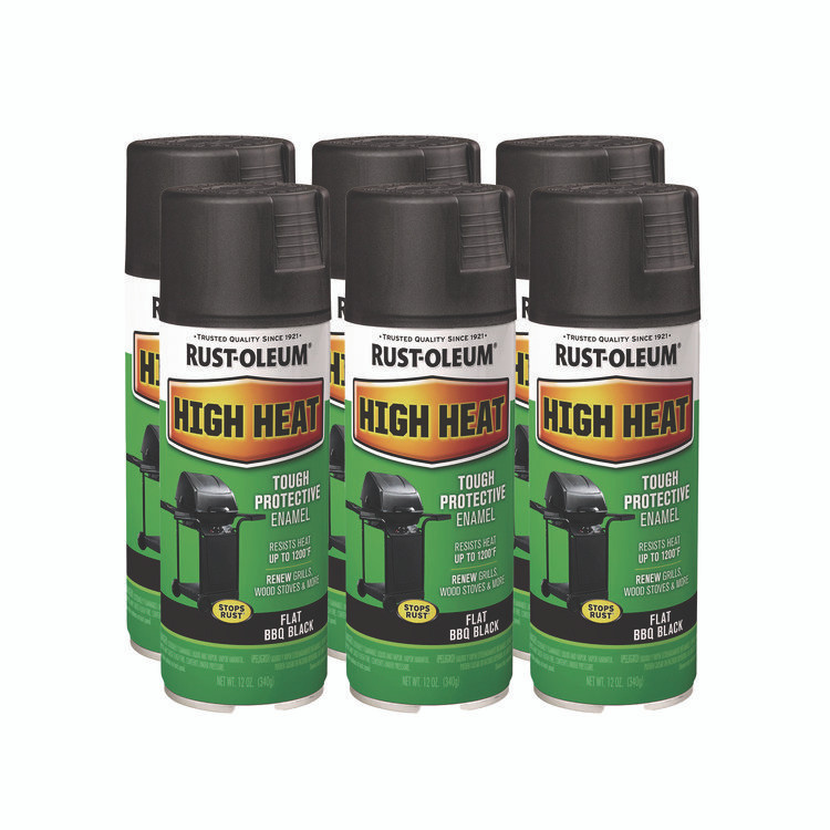 RUST-OLEUM CORPORATION 7778830 High Heat Enamel Spray Paint, Flat Black, 12 oz Aerosol Can, 6/Carton
