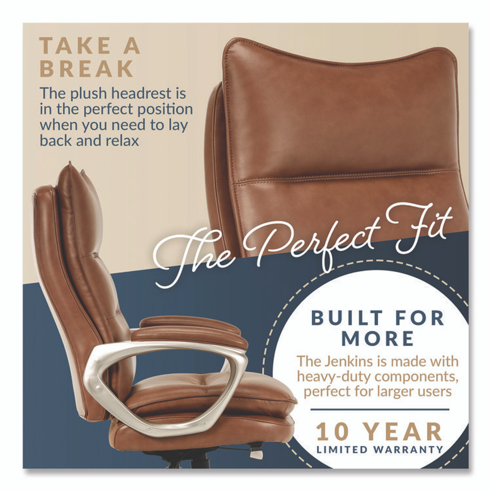 LA-Z-BOY CHAIR COMPANY 60075CAM Jenkins Executive Big and Tall Chair, Supports Up to 400 lb, 20" to 23" Seat Height, Brown Seat/Back, Silver/Black Base