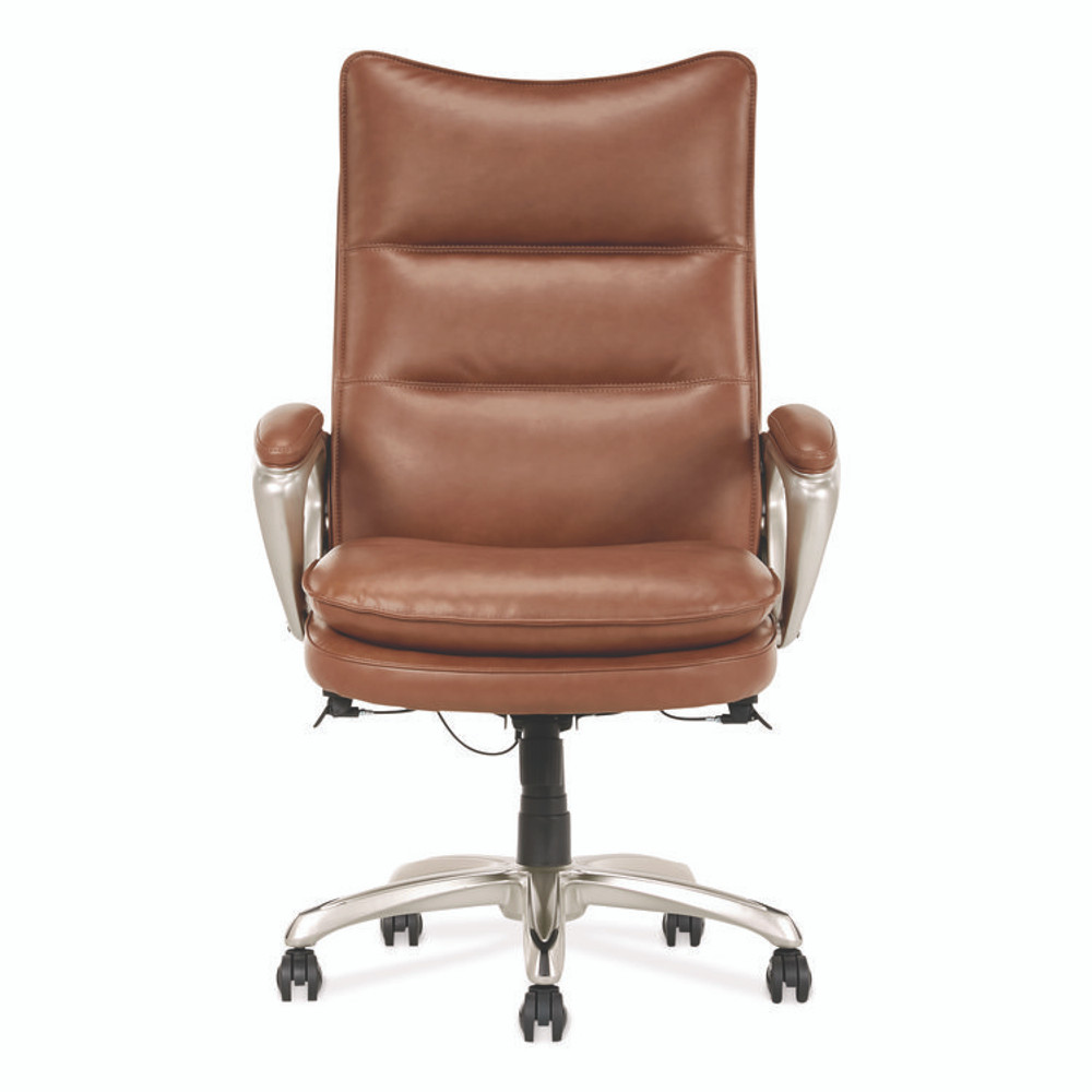 LA-Z-BOY CHAIR COMPANY 60075CAM Jenkins Executive Big and Tall Chair, Supports Up to 400 lb, 20" to 23" Seat Height, Brown Seat/Back, Silver/Black Base