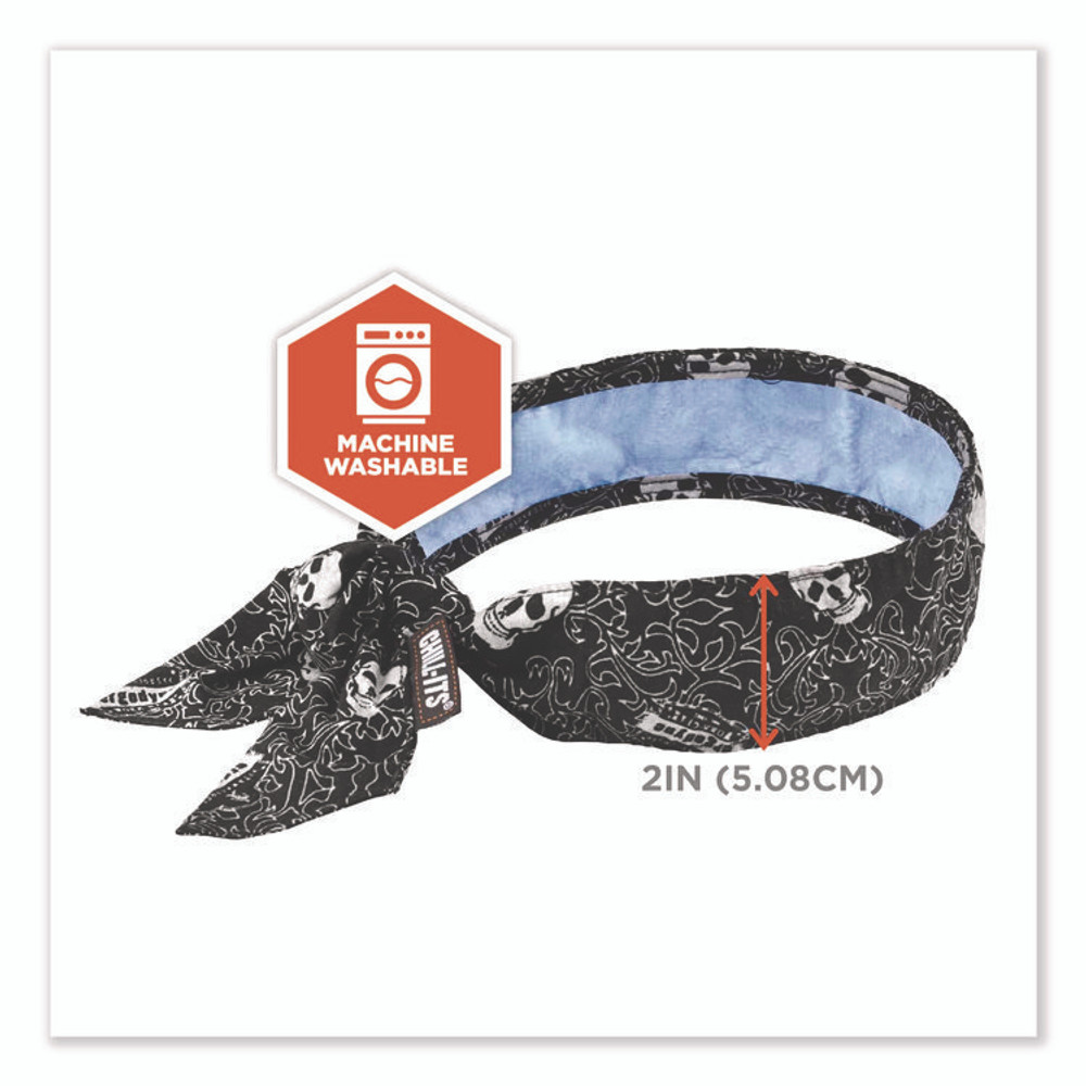 TENACIOUS HOLDINGS, INC. ergodyne® 12569 Chill-Its 6700CT Cooling Bandana PVA Tie Headband, One Size Fits Most, Skulls