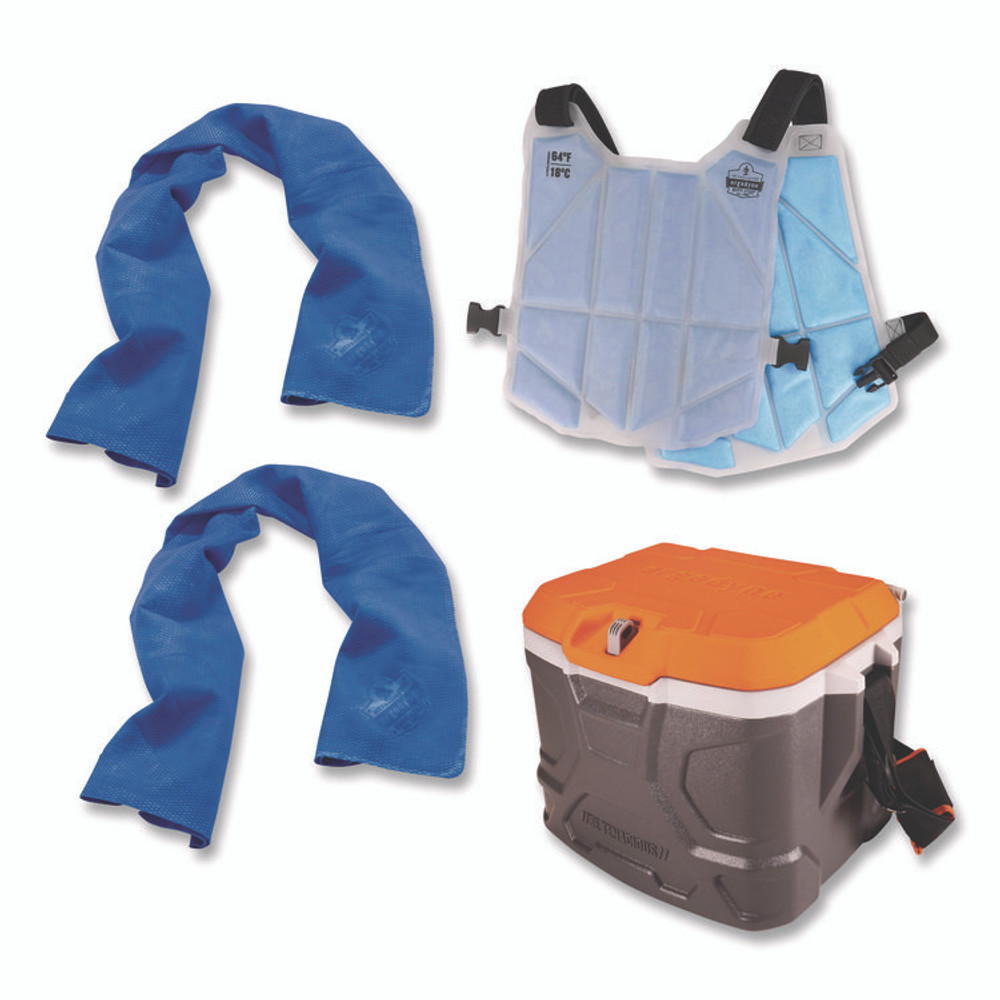 TENACIOUS HOLDINGS, INC. ergodyne® 12339 Chill-Its 6671 Heat Stress Prevention Kit, 2 Towels, Vest, 17 qt Cooler