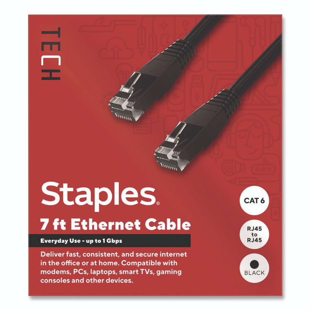 STAPLES BRANDS GROUP TECH ST62458 CAT6 Ethernet Cable, 7 ft, Black