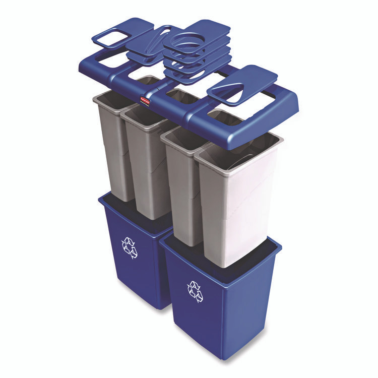 RUBBERMAID COMMERCIAL PROD. 1792372 Glutton Recycling Station, Four-Stream, 92 gal, Plastic, Blue
