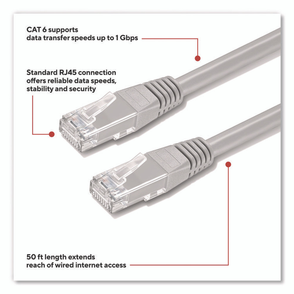 STAPLES BRANDS GROUP TECH ST62447 CAT6 Ethernet Cable, 50 ft, Gray