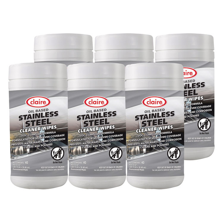 PLZ CORP Claire® 993 Stainless Steel Cleaner Wipes, 9.5 x 12, Citrus, Purple, 40 Wipes/Canister, 6 Canisters/Carton
